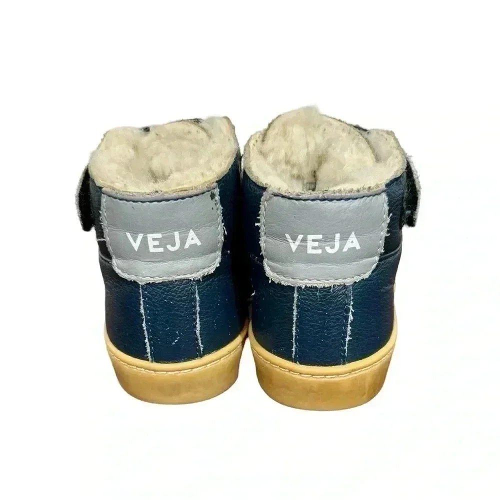 VEJA Esplar Mid Top Fur Lined Shearling Leather Sneakers Nautico PLEASE READ